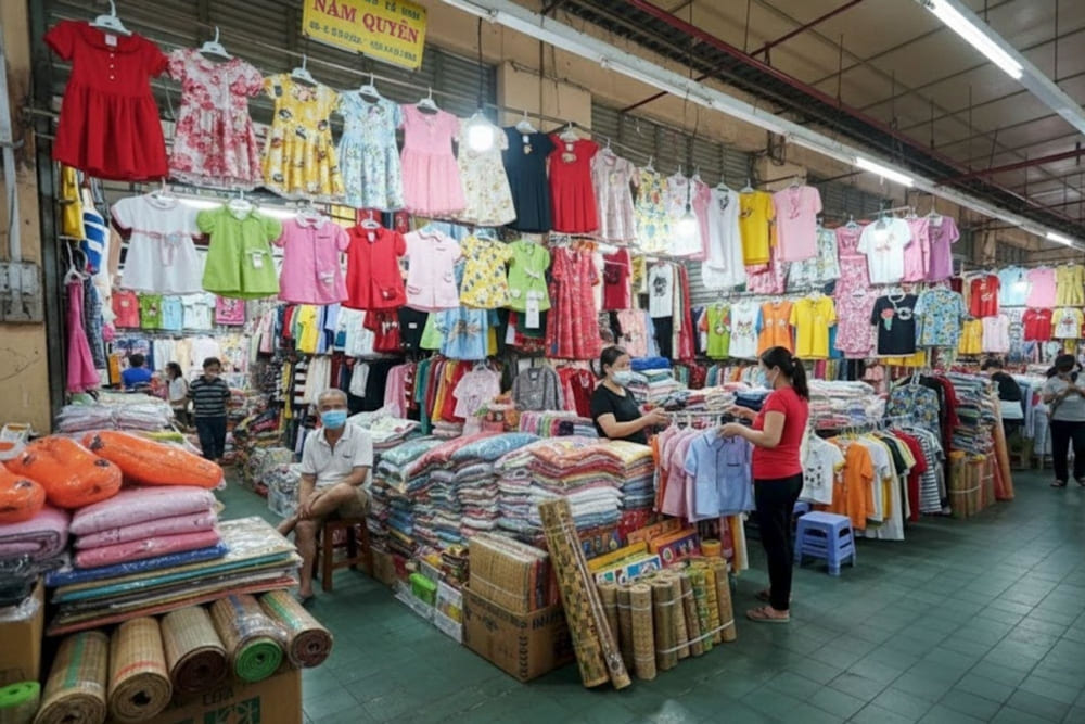 Khu vực bán quần áo trong chợ Bà Chiểu